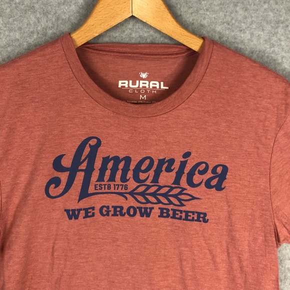 Rural Cloth America We Grow Beer Dusty Red Graphic Tee Shirt Size Medium - Picture 2 of 4